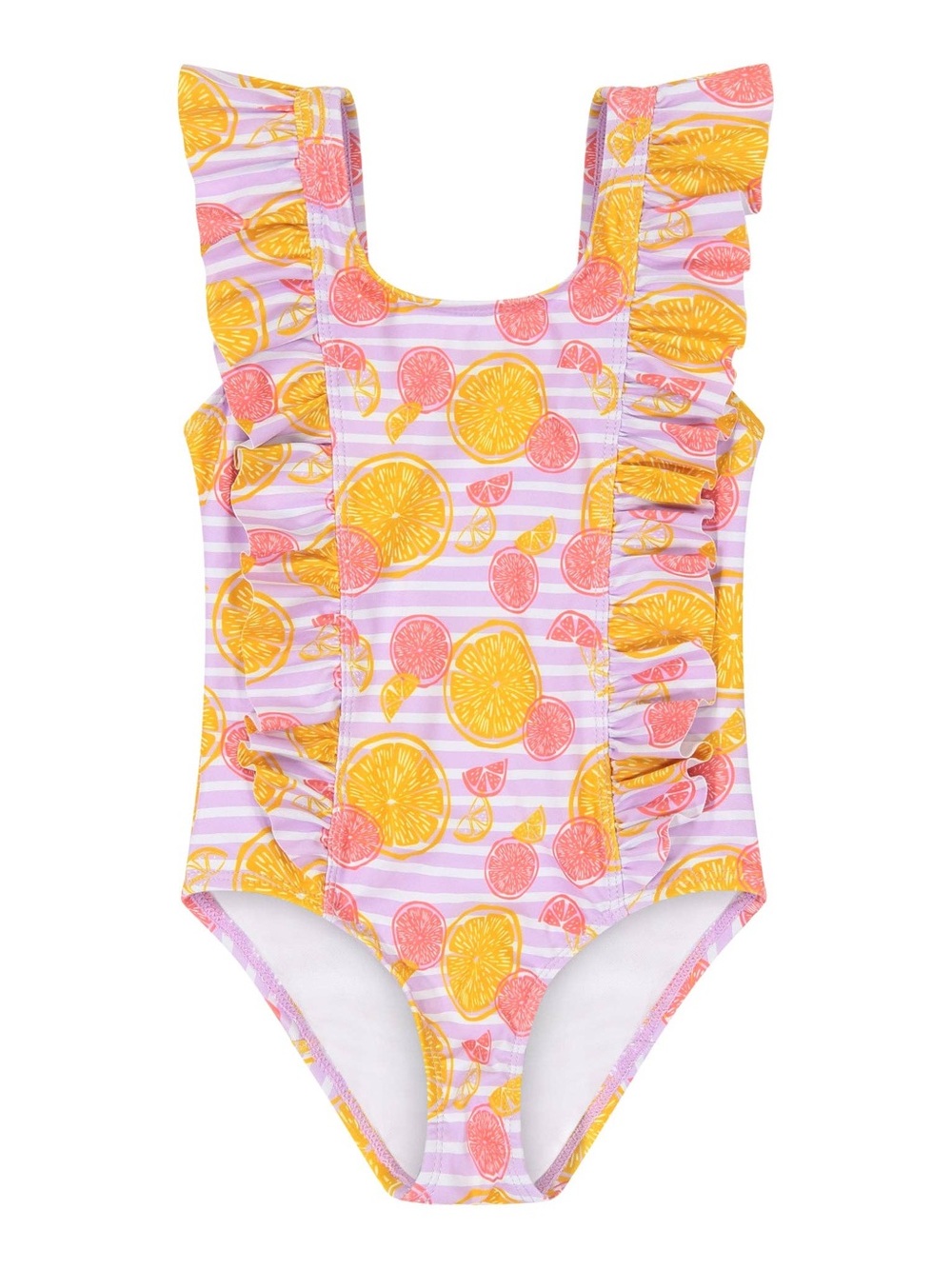 Andy & Evan Girls One Piece Swimsuit in Citrus Orange Striped Ruffle